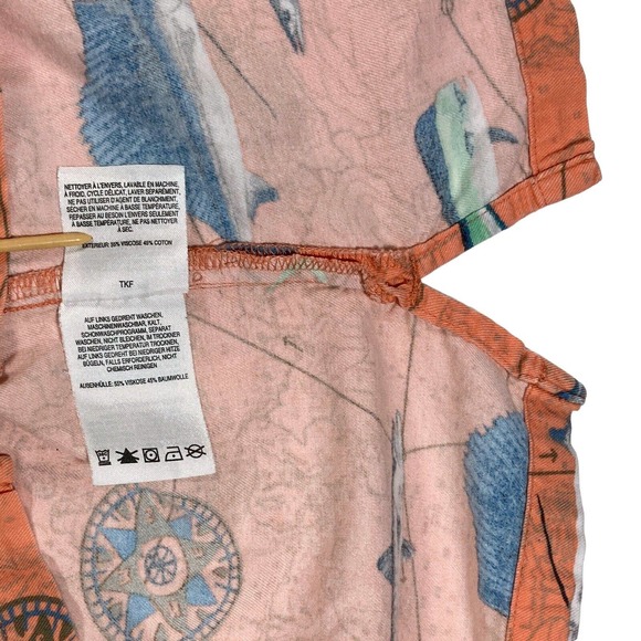 COLUMBIA Large Shirt Fish Print Button-Up Short Sleeve orange Sailfish Barracuda - Picture 8 of 9